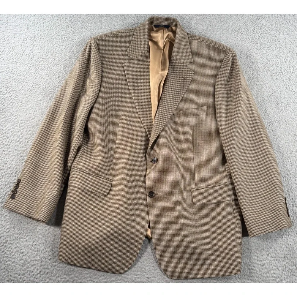 Brooks Brothers 346 Blazer Men's 44S Brown Houndstooth Wool Single Breasted Coat